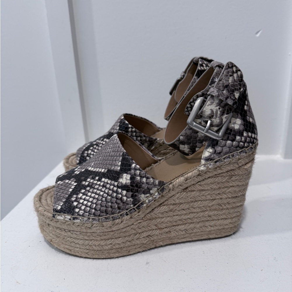 Marc Fisher Black and Gray Snakeskin Wedges